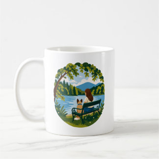 Französische Bulldogge und Hundemutter friedliche Kaffeetasse