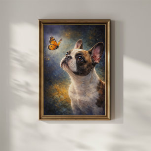 Französische Bulldogge und Schmetterling Poster