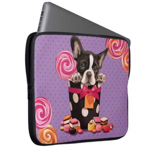 Französische Bulldogge und Süßigkeit Laptopschutzhülle (Vorne Rechts)