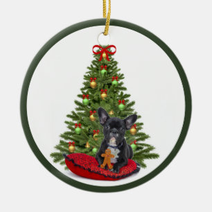 Französische Bulldogge und Weihnachtsbaumschmuck Keramik Ornament