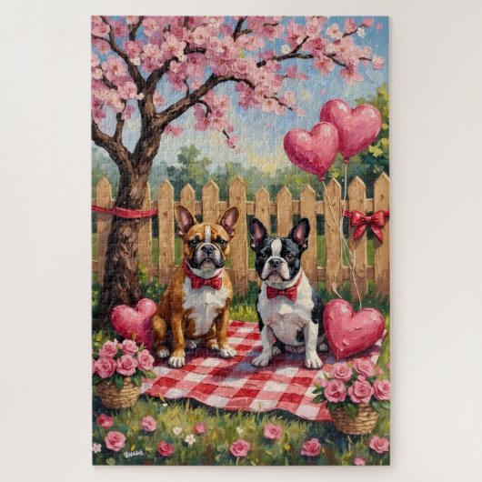 Französische Bulldogge Valentinstag Kunst Puzzle (Vertikal)