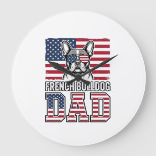 Französische Bulldogge Vater Patriotisch Vintage Große Wanduhr