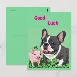 Französische Bulldogge viel Glück French Bulldog Postkarte