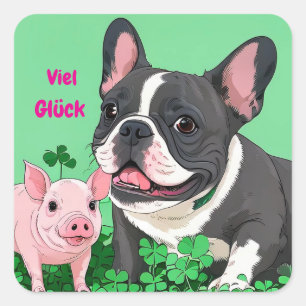 Französische Bulldogge viel Glück French Bulldog Quadratischer Aufkleber