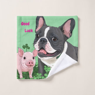 Französische Bulldogge Viel Glück Waschlappen