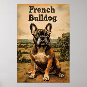 Französische Bulldogge Vintage Kunst Poster