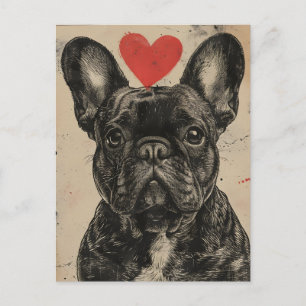 Französische Bulldogge Vintage Valentinstag Postkarte