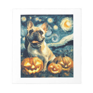 Französische Bulldogge von van gogh Sternennacht H Notizblock