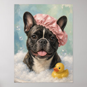 Französische Bulldogge Wandkunst — Badzeit Schaumb Poster