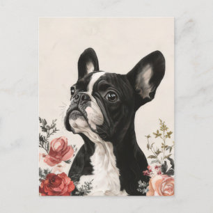 Französische Bulldogge Watercolor Floral Postkarte