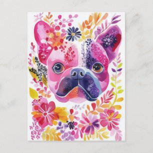 Französische Bulldogge Watercolor Floral  Postkarte