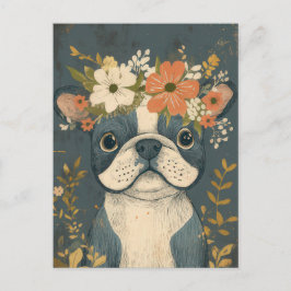 Französische Bulldogge Watercolor Floral Postkarte