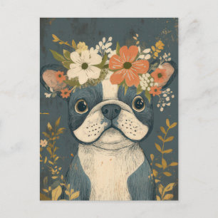 Französische Bulldogge Watercolor Floral  Postkarte
