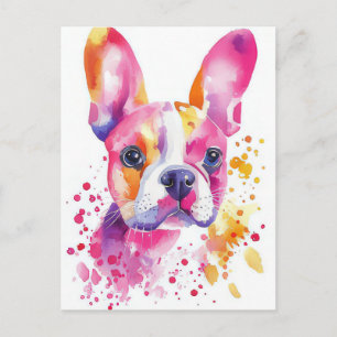 Französische Bulldogge Watercolor Floral Postkarte
