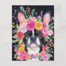 Französische Bulldogge Watercolor Floral