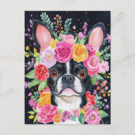 Französische Bulldogge Watercolor Floral Postkarte