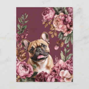 Französische Bulldogge Watercolor Floral  Postkarte