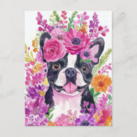Französische Bulldogge Watercolor Floral