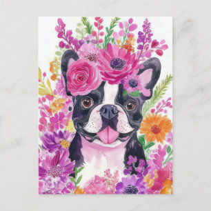 Französische Bulldogge Watercolor Floral  Postkarte