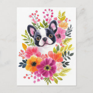 Französische Bulldogge Watercolor Floral  Postkarte