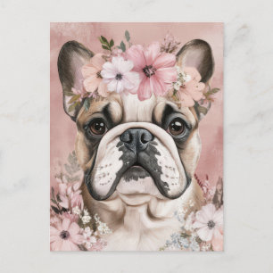 Französische Bulldogge Watercolor Floral Postkarte