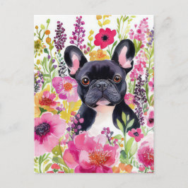 Französische Bulldogge Watercolor Floral Postkarte