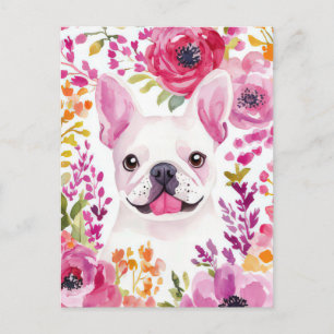 Französische Bulldogge Watercolor Floral Postkarte