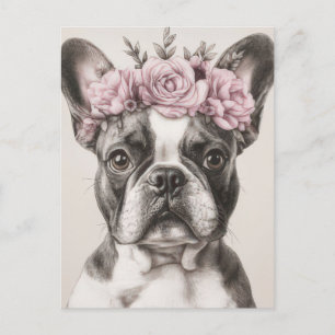 Französische Bulldogge Watercolor Floral  Postkarte