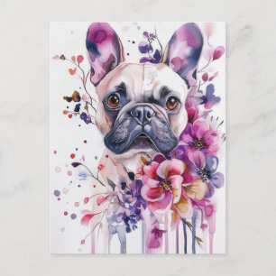 Französische Bulldogge Watercolor Floral Postkarte