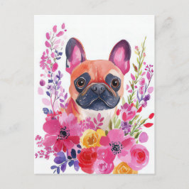 Französische Bulldogge Watercolor Floral Postkarte