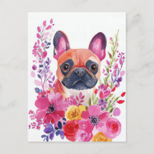 Französische Bulldogge Watercolor Floral  Postkarte