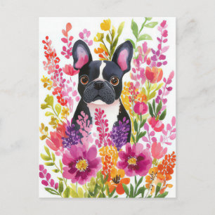 Französische Bulldogge Watercolor Floral Postkarte