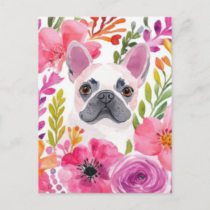 Französische Bulldogge Watercolor Floral Postkarte