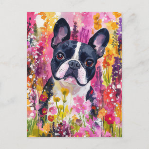 Französische Bulldogge Watercolor Floral  Postkarte