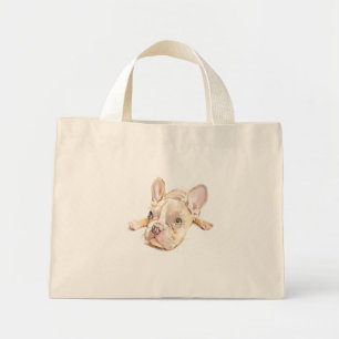 Französische Bulldogge Watercolor-Tasche – Süße Fr Mini Stoffbeutel