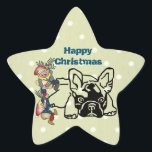 französische Bulldogge Weihnachten Aufkleber<br><div class="desc">Französische Bulldoggen wünschen wunderschöne Weihnachten. Die französische Bulldogge ist ein kleiner Molosser ist sehr agil, sportlich und aufgeweckt. Er ist ein Clown unter den Hunderassen und äußerst liebenswert. Der Bully ist sehr kinderlieb und ein treuer Familienhund. Durch seine Größe ist er auch in der Wohnung gut zu halten, selbstverständlich liebt...</div>