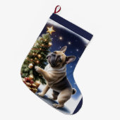 Französische Bulldogge Weihnachten Baum Großer Weihnachtsstrumpf (Vorderansicht (hängend))