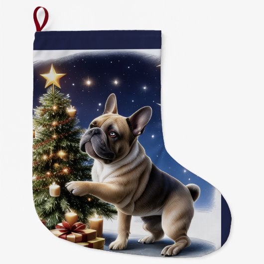 Französische Bulldogge Weihnachten Baum Großer Weihnachtsstrumpf (Vorderseite)