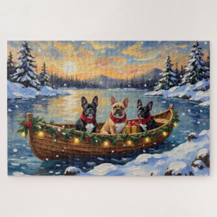 Französische Bulldogge Weihnachten Boot Feiertag Puzzle