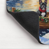Französische Bulldogge Weihnachten Boot Urlaub Mousepad (Ecke)