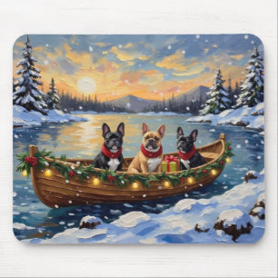 Französische Bulldogge Weihnachten Boot Urlaub Mousepad