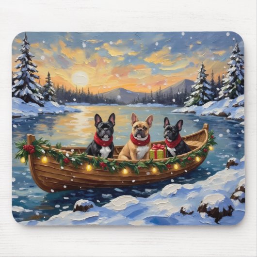 Französische Bulldogge Weihnachten Boot Urlaub Mousepad (Vorne)