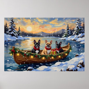 Französische Bulldogge Weihnachten Boot Urlaub Poster