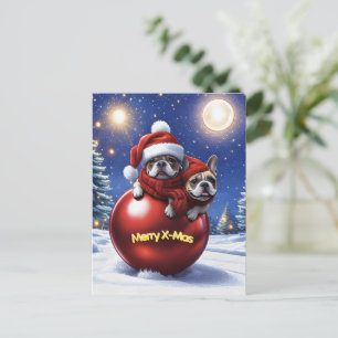 Französische Bulldogge Weihnachten  French Bullog Postkarte