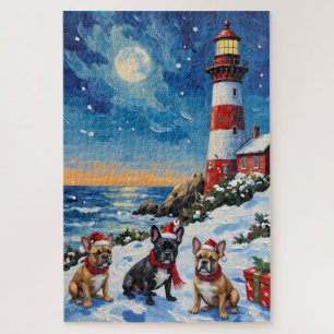 Französische Bulldogge Weihnachten Leuchtturm Urla Puzzle