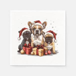 Französische Bulldogge Weihnachten Santa Hut Serviette