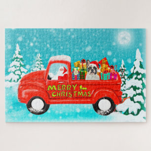 Französische Bulldogge Weihnachten Santa Lieferwag Puzzle