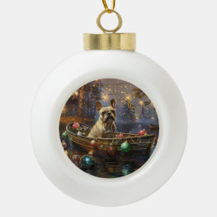 Französische Bulldogge Weihnachtliche Festliche Re Keramik Kugel-Ornament