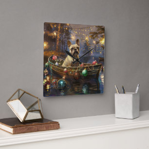 Französische Bulldogge Weihnachtliche Festliche Re Quadratische Wanduhr