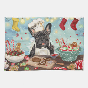 Französische Bulldogge-Weihnachtsbäckerei: Festlic Geschirrtuch